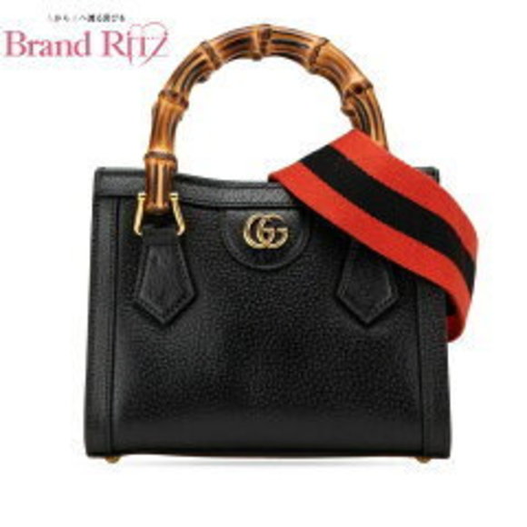 Gucci Bamboo Diana Tote Bag Crossbody Black Red Leather - Picture 1 of 4